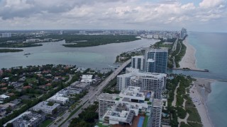 AX0172_028 - 6.7K aerial stock footage fly over beachfront condos and hotels in Bal Harbour, Florida for view of Sunny Isles Beach