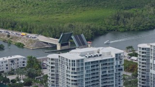 AX0172_038 - 6.7K aerial stock footage of flying by Dania Bridge in Fort Lauderdale, Florida