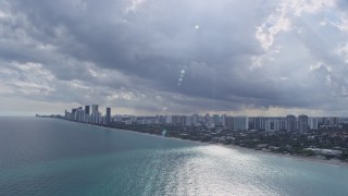AX0172_072 - 6.7K aerial stock footage of a wide view of the coastal city of Golden Beach, Florida