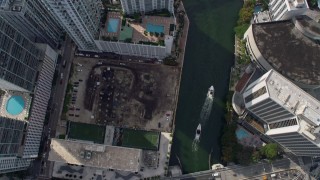 AX0172_108 - 6.7K aerial stock footage of a bird's eye view of bridges spanning the Miami River in Downtown Miami, Florida