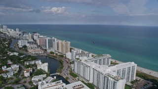 AX0172_133 - 6.7K aerial stock footage of South Beach hotels and beach, Miami, Florida