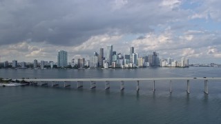 AX0172_149 - 6.7K aerial stock footage of Downtown Miami, Florida seen from the Rickenbacker Causeway