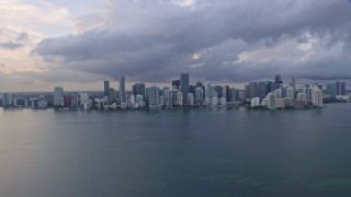 AX0172_164 - 6.7K aerial stock footage a wide view of the Downtown Miami skyline, Florida at sunset
