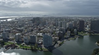 AX0173_0021 - 6K aerial stock footage of downtown office buildings in Oakland, California