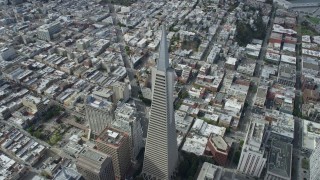 AX0173_0039 - 6K aerial stock footage of approaching the famous Transamerica Pyramid, San Francisco, California