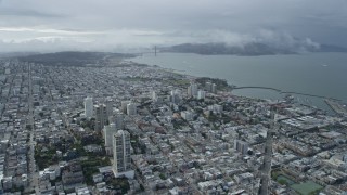 AX0173_0040 - 6K aerial stock footage fly over Russian Hill with view of Golden Gate Bridge, San Francisco, California