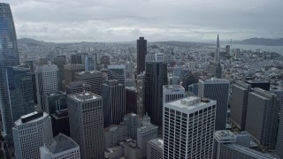 AX0173_0047 - 6K aerial stock footage fly over downtown toward 555 California skyscraper San Francisco, California