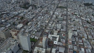 AX0173_0048 - 6K aerial stock footage of flying by the Chinatown and Nob Hill neighborhoods in San Francisco, California