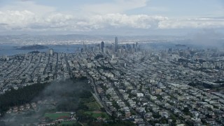AX0173_0062 - 6K stock footage aerial video wide view of the Downtown San Francisco skyline, California