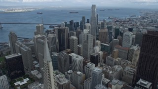 AX0173_0067 - 6K aerial stock footage of flying past tall skyscrapers in Downtown San Francisco, California