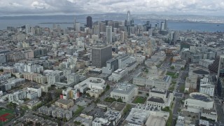 AX0173_0078 - 6K aerial stock footage the city's skyline seen from near city hall, San Francisco, California