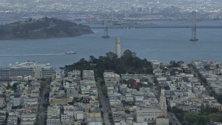 AX0173_0082 - 6K stock footage aerial video of flying by famous Coit Tower, North Beach, San Francisco, California
