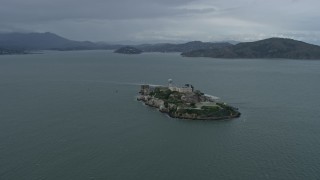 AX0173_0083 - 6K aerial stock footage of approaching the historic Alcatraz prison, San Francisco, California
