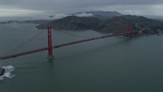 AX0173_0091 - 6K aerial stock footage of flying toward the famous Golden Gate Bridge, San Francisco, California