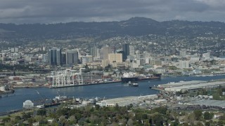 AX0173_0133 - 6K stock footage aerial video of a wide view of Downtown Oakland, California