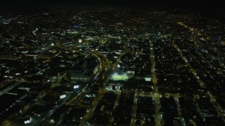 AX0174_0154 - 6K aerial stock footage of light traffic on I-80 at night, San Francisco, California