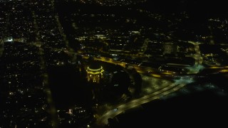 AX0174_0173 - 6K aerial stock footage of flying past the Palace of Fine Arts at night, San Francisco, California