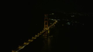 AX0174_0178 - 6K aerial stock footage of light traffic on the Marin side of Golden Gate Bridge at night, California