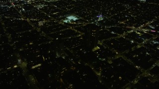 AX0174_0184 - 6K aerial stock footage of fly over Russian Hill apartment buildings at night, San Francisco, California