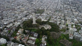 AX0175_0007 - 6K stock footage aerial video approach and flyby Coit Tower in San Francisco, California