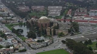 AX0175_0026 - 6K aerial stock footage of the Palace of Fine Art in the Marina District, San Francisco, California