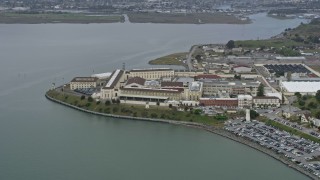 AX0175_0045 - 6K stock footage aerial video of circling San Quentin State Prison, California