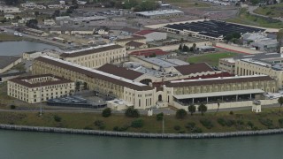 AX0175_0046 - 6K aerial stock footage of a view of San Quentin State Prison, California