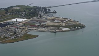 AX0175_0057 - 6K stock footage aerial video of flying away from San Quentin Prison, California