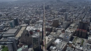 AX0175_0117 - 6K aerial stock footage follow Market Street through Downtown San Francisco to Civic Center, California