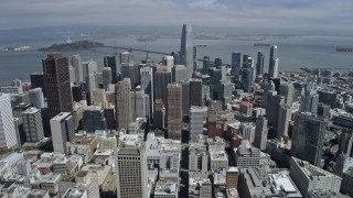 AX0175_0130 - 6K aerial stock footage of approaching Salesforce Tower and Downtown San Francisco, California