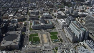AX0175_0158 - 6K aerial stock footage of approaching city hall in Civic Center, San Francisco, California