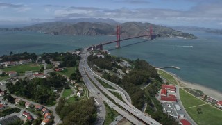 AX0175_0162 - 6K aerial stock footage of flying over The Presidio toward the Golden Gate Bridge, San Francisco, California