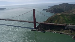 AX0175_0164 - 6K aerial stock footage of orbiting one of the towers on the Golden Gate Bridge, San Francisco, California