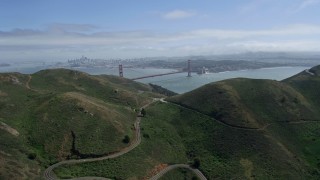 AX0175_0166 - 6K stock footage aerial video wide view of the Golden Gate Bridge seen from the Marin hills, San Francisco, California