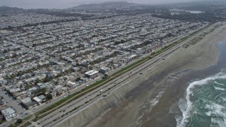 AX0175_0184 - 6K stock footage aerial video of Outer Sunset District highway by Ocean Beach, San Francisco, California