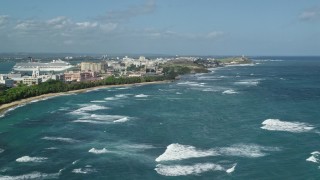 AX101_007 - 4.8K aerial stock footage of the Island Coastline in the Caribbean, San Juan Puerto Rico
