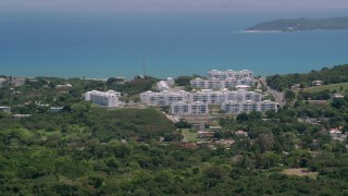 AX102_057 - 4.8K aerial stock footage of The Ocean Club at Seven Seas vacation resort, Fajardo, Puerto Rico 
