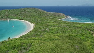 AX102_186 - 4.8K aerial stock footage of Turquoise waters and white sand Caribbean beaches, Culebrita, Puerto Rico 