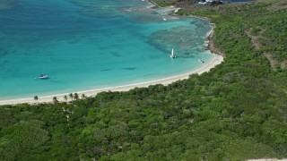 AX102_187E - 4.8K aerial stock footage of turquoise water along white sand Caribbean beaches, Culebrita, Puerto Rico