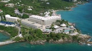 AX102_233 - 4.8K stock footage aerial video of Marriott's Frenchman's Cove, St Thomas 