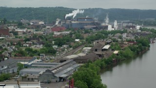 AX105_047 - 4.8K aerial stock footage approaching U.S. Steel Mon Valley Works, Braddock, Pennsylvania