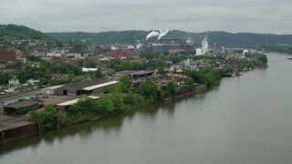 AX105_049 - 4.8K aerial stock footage of U.S. Steel Mon Valley Works, Braddock, Pennsylvania