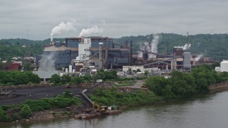 AX105_052 - 4.8K aerial stock footage of U.S. Steel Mon Valley Works, Braddock, Pennsylvania