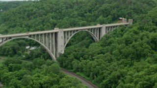 AX105_061 - 4.8K aerial stock footage of George Westinghouse Bridge, East East Pittsburgh, Pennsylvania