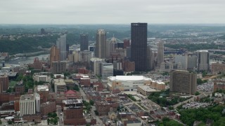 AX105_109 - 4.8K aerial stock footage orbiting Downtown Skyscrapers, Downtown Pittsburgh, Pennsylvania