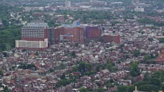 AX105_144E - 4.8K aerial stock footage of Children's Hospital of Pittsburgh, Pennsylvania