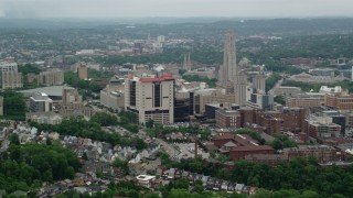 AX105_171 - 4.8K aerial stock footage of University of Pittsburgh School of Medicine, Pittsburgh, Pennsylvania