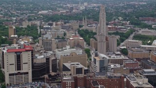 AX105_171E - 4.8K aerial stock footage of University of Pittsburgh School of Medicine, Pittsburgh, Pennsylvania