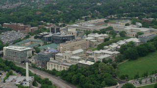 AX105_174 - 4.8K stock footage aerial video of Carnegie Mellon University, Pittsburgh, Pennsylvania