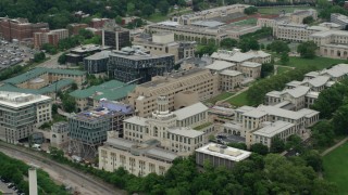 AX105_175 - 4.8K aerial stock footage of Carnegie Mellon University, Pittsburgh, Pennsylvania